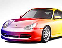 Ein Porsche in Regenbogenlackierung